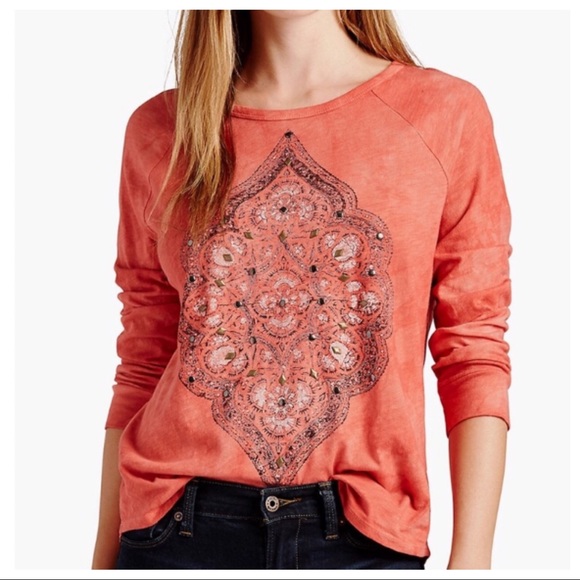 Lucky Brand Tops - Lucky Brand 2X Arabesque Motif Boho 3/4 Sleeve Tee